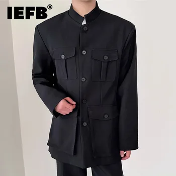 IEFB Multi-pocket мъжки костюм якета китайски стил завой надолу яка бутон плътен цвят мъжки нетактичност нов модерен пролетта 2024 9C4341