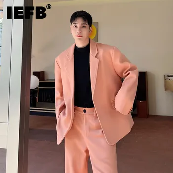IEFB есен зима мъжки вълнени блейзъри мода корейски стил розов вълнен костюм палто тенденция висок клас мъжки дрехи 2023 нов 9C3078