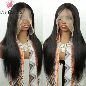 INS FACING 150 Плътност 13×4 Права човешка коса перуки Remy бразилска коса 30 32 инча прозрачна дантела предна перука за черни жени