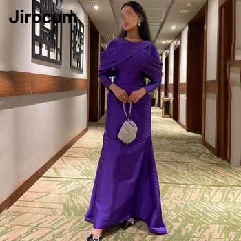 Jirocum елегантен O врата абитуриентски бал рокля жените лилаво сатен парти вечерни рокли Саудитска Арабия русалка дълъг ръкав официален повод рокля