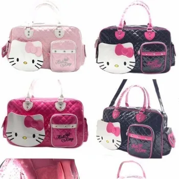 Kawaii Sanrio Hello Kitty карикатура Y2k голям капацитет чанта Crossbody чанта карикатура PU лъскава чанта за пътуване момичета мода пътуване чанта