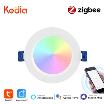 Kedia ZigBee 10W 12W вдлъбнат таван Led Spot 3.5/4 инчов Tuya Led светлини AC100-245V RGB кухня кръг таван Downlight Alexa