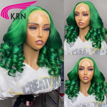 KRN зелен цвят дантела фронт човешка коса перуки за жени 13x6 дантела предни перуки 5x5 Transaprent дантела затваряне перука с бебешка коса