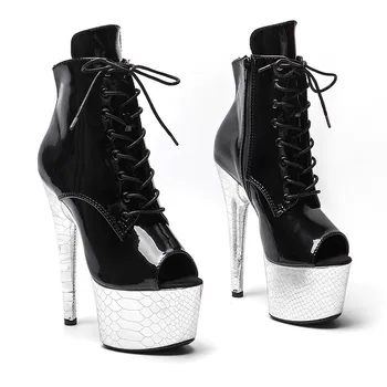 LAIJIANJINXIA Нова PU горна 17CM / 7Inches мода Дамски платформа парти високи токчета модерни ботуши пол танц обувки 175