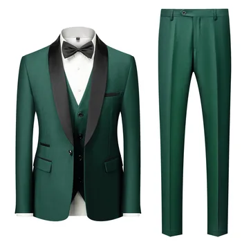 Lansboter армия зелени мъже костюм Mariage яка 3 парчета бизнес случайни сватба шал ревера младоженец смокинги яке жилетка с панталони