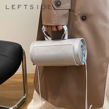 LEFTSIDE Сребърна къса дръжка PU кожена чанта за жени Mini 2023 Корейска модна дама Y2k сладка тенденция чанти и чанта