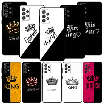Lovers King Queen Черен калъф за телефон за Samsung Galaxy A54 A53 A52 A14 A13 A12 A34 A33 A32 A24 A23 A22 A04 A03S A02S A72 A73 Cove