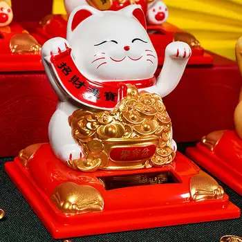 Lucky Cat Mold Cartoon Solar Powered Good Symbolism Swing Arm Lucky Cat Waving Fortune Figurine Cat Decoration Home Decor