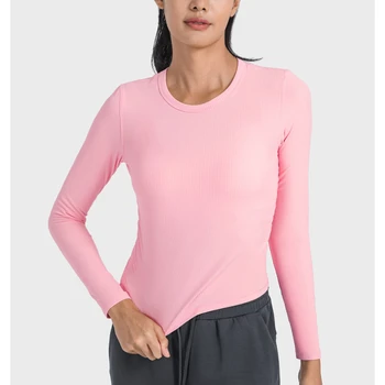 Lulu Жените Всичко, което е необходимо оребрени спортни дълъг ръкав тениска еластична риза дълъг ръкав дишаща бързо сушене бягане фитнес отгоре