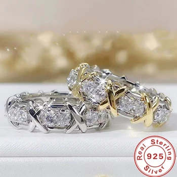 Luxury 925 стерлинги сребърен пръстен преплетени с Aaa циркон кристал пръстен за годежни бижута подарък на жената 2 избор на цвят