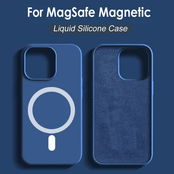 luxury magsafe безжичен заряд оригинален течен силиконов калъф за телефон за iphone 13 14 11 12 pro max plus мек магнитен заден капак