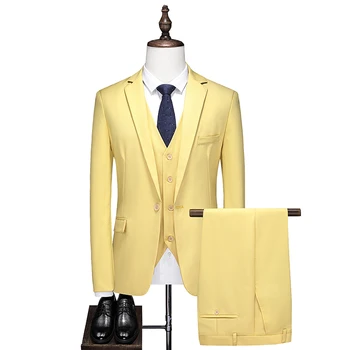 M-6XL Висококачествени мъже (костюм + жилетка + панталон) 3/2-парче Groomsman костюм Smart Casual Four Seasons Полиестер Single Breasted