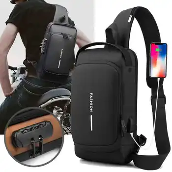Men многофункционален анти кражба USB рамо чанта човек Crossbody кръст тялото пътуване прашка гърдите чанти пакет пратеник пакет
