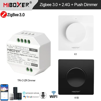 Miboxer ZigBee 3.0+2.4G RF дистанционно 110-240V AC Triac Dimmer Push Switch Dimmer Remote / App / гласов контрол за едноцветни светлини