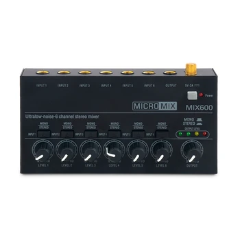 MIX600 Звуков миксер Стерео аудио миксер Ултра нисък шум 6-канален миксер Мини звуков миксер Захранване DC5V US Plug