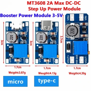 MT3608 тип-c / микро 2A Макс DC-DC стъпка нагоре мощност модул усилвател мощност модул 3-5V до 5V / 9V / 12V / 24V