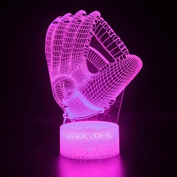 Nighdn бейзболни ръкавици 3D оптична илюзия нощна светлина акрилна 3D LED USB 7 промяна на цвета LED настолна лампа подарък за рожден ден за деца