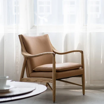 Nordic ретро кожен диван стол с масивна дървена рамка, американски стил провинциално кафене é хол, кабинет, стара рецепция