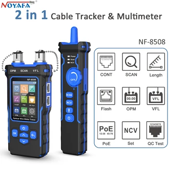 NOYAFA NF-8508 Кабелен тракер LCD дисплей Мрежов кабелен тестер Измерване на дължина Wiremap тестер PoE Checker Оптичен електромер