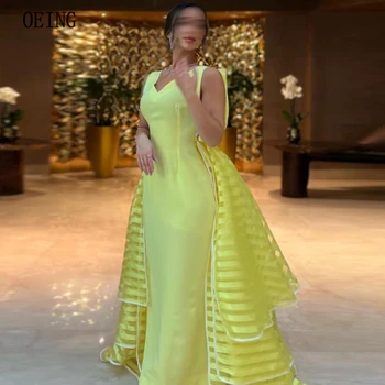 OEING 2024 Жълти рокли за завръщане у дома с V-образно деколте Organza Long Train Дамски рокли за парти и сватба Vestidos A-Line по поръчка