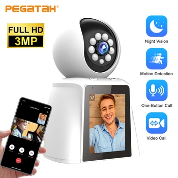 PEGATAH 3MP видео разговори Интелигентна WiFi камера с 2.8 инчов IPS екран Вътрешен бебешки монитор Автоматично проследяване на безжични PTZ камери