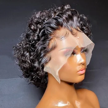 Pixie Cut перука човешка коса 13x1 дантела фронтални перуки човешка коса къса боб човешка коса перуки за черни жени дантела фронт човешка коса перука