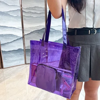 PVC голяма пазарска чанта мода за многократна употреба прозрачна еко чанта водоустойчив канцеларски материали с висок капацитет чанта пътуване
