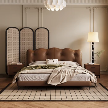Queen размер двойно легло водоустойчива вила кожа луксозна табла с две легла рамка платформа спящ Camas де Casal мебели за дома