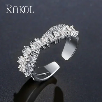 RAKOL Геометрични AAA кубичен цирконий регулируеми пръстени за жени нова мода отворен пръстен дами парти бижута
