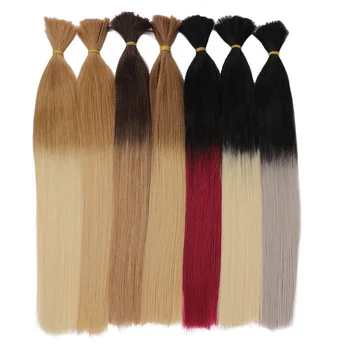 Real Beauty Ombre Цветна човешка коса Bulk за плетене Бразилски Remy Straight Bulk Без вътък Разширения за коса 30cm до 70cm