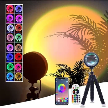 RGB Smart Bluetooth нощна светлина Rainbow Sunset Projector лампа за дома Coffe магазин фон стена декор атмосфера таблица лампа