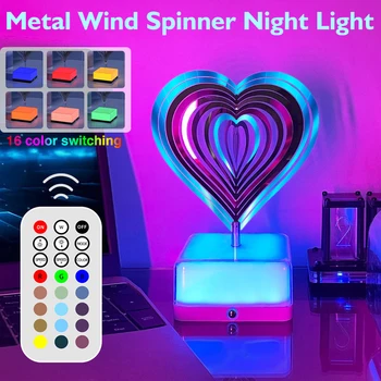 RGB въртяща се настолна лампа, метален вятърен спинер, атмосферна светлина, LED нощна светлина за нощно легло, спалня, подарък за коледна украса