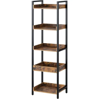 Rolanstar Bookshelf, 5-Tier Storage Rack, Narrow Corner Bookshelf, Display Дървени рафтове за хол, баня, балкон