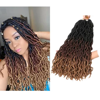 Saisity 18 инчов омбре къдрава богиня изкуствена локс плетене на една кука коса 24 кичура изкуствена коса Cheveux Африкански корени Синтетична плетена коса