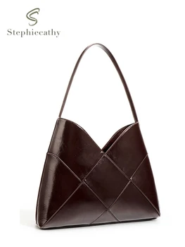SC Луксозен дизайн естествена кожа скитник за жени подмишници рамо чанти мода широк тъкани чанти елегантен класически дамски портмонета