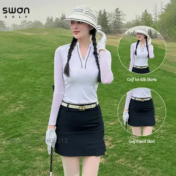 SG Голф слънцезащитна риза с дълъг ръкав за жени V-образно деколте ледена коприна спортни тениски дама анти-празен голф молив Culotte пола комплекти