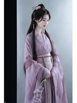 Shiye[Pinellia ternata]Wei Jin стил Хан стил дамска печатна яка, широк ръкав, Chinoiserie стил осем счупена пола,