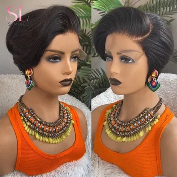 Short Bob Pixie Cut Wig Remy Straight Brazilian Human Hair Sale Transparent T Part Lace Bob Wigs For Black Women Pre Plucked