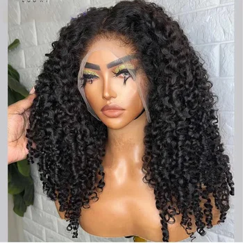 Soft 26inch Glueless Black Long 180% Density Kinky Curly Deep Lace Front Wig For Black Women Babyhair Preplucked Daily Cosplay