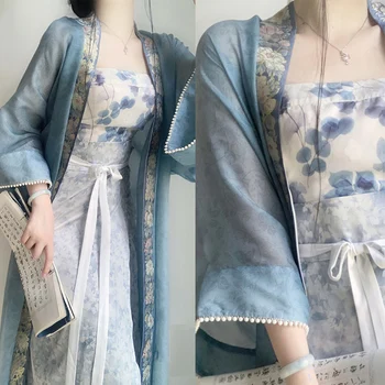 Song династия ханфу комплект елегантен окото палто нов китайски стил рокли жени елегантен Changgan храм Хан облекло подобрен костюм
