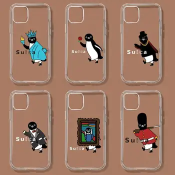 Suica пингвин kawaii телефон случай за iPhone 11 12 Mini 13 14 Pro XS Max X 8 7 6s плюс 5 SE XR прозрачна обвивка