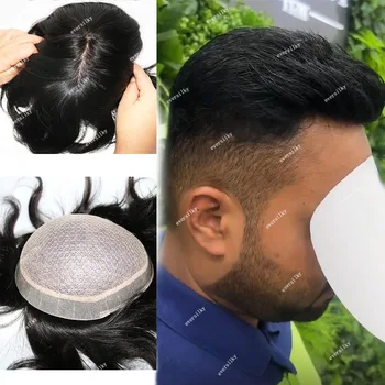Super Durable Men's Toupee Wigs Natural Scalp Looking Male Wig Full Silk Base Top Lace 100% Black Human Hair System Hairpiecesis