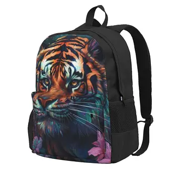 Tiger раница цветна живопис неонови естетически раници мъжки пътуване трайни гимназия чанти високо качество раница