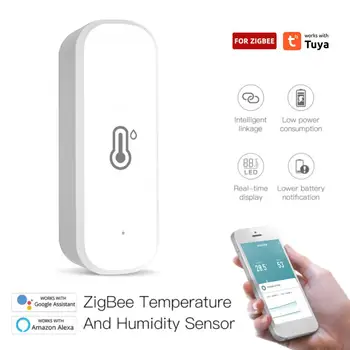 Tuya ZigBee Интелигентен сензор за температура и влажност Захранван от батерии ZigBee Интелигентна домашна сигурност работи с Alexa Google Assistant