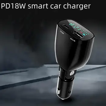 USB щепсел за зареждане на автомобили 90 градуса въртене QC3.0 + PD 2 порта адаптер за бързо зареждане с монитор за напрежение на батерията за 12-24V Auto