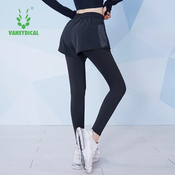 VANSYDICAL 2 в 1 йога панталони жени пачуърк спортна компресия бягане чорапогащи женски фитнес тренировка тренировка гамаши с джоб