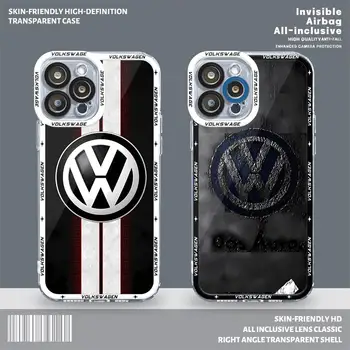 Volkswagen-Car LOGO калъф за Apple iPhone 15 11 7 6s 14 Pro XR 15 Plus 13 Pro Max 8 12 Mini X XS SE Прозрачна мека чанта