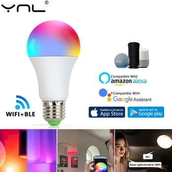 WiFi E27 LED RGB интелигентна лампа крушка 10W AC 220V 230V димиране цветна неонова крушка Интелигентен живот Поддръжка за управление на приложения Alexa Google Light
