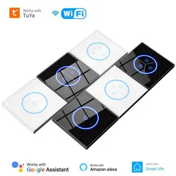 WIFI Tuya Smart Switch 10A EU 1/2/3Gang Light Switch Стъклен панел Touch Switch App / гласов контрол чрез интелигентен живот Alexa Google Home