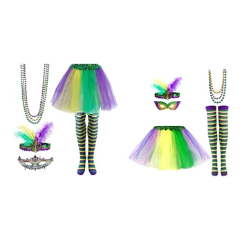 Y166 Mardi Gras костюм аксесоари за карнавал празник пайети лента за глава мъниста огърлица пола мазнини вторник декорация
